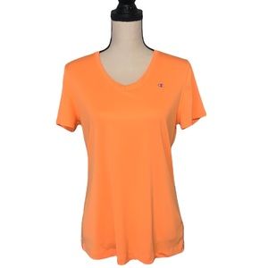Champion Performance Orange V Neck Short Sleeve Shirt size Large